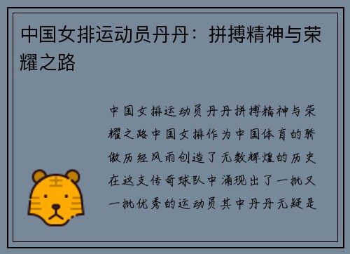 中国女排运动员丹丹：拼搏精神与荣耀之路
